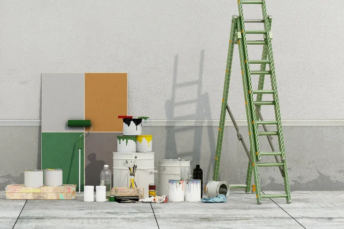 Farben und Leitern für Malerarbeiten